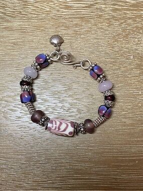 Artisan purple lamp work bead and rose quartz bracelet